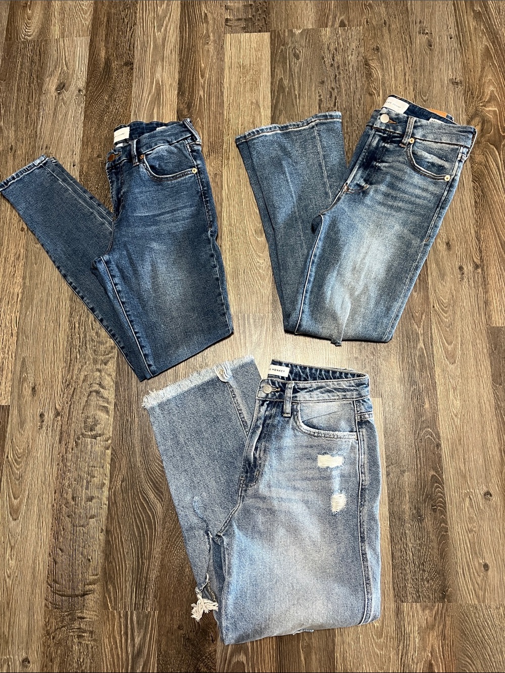 Dear John Light and Medium Blue High-Rise Distressed Jeans Trio